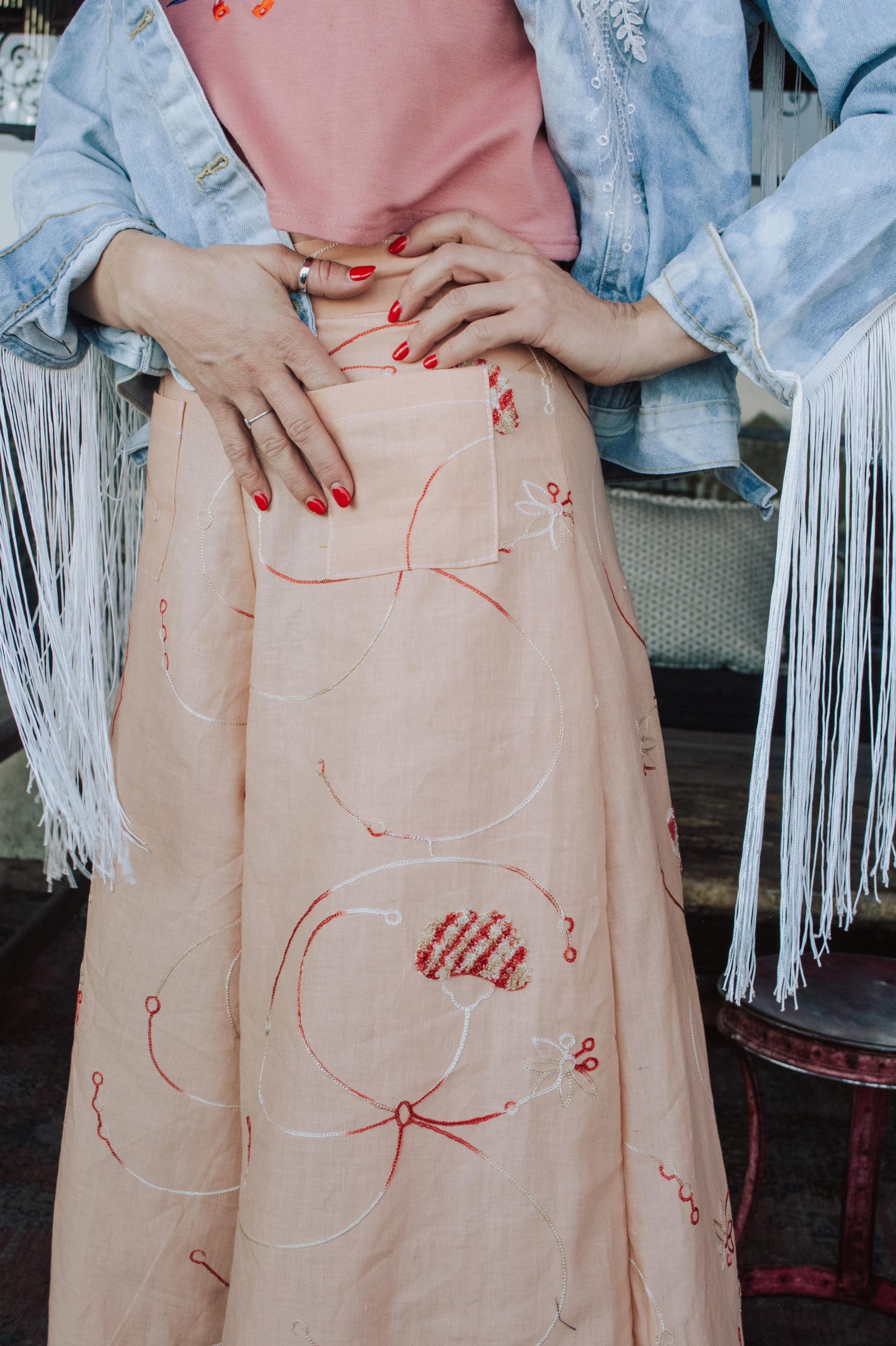 Embroided Linen Pants