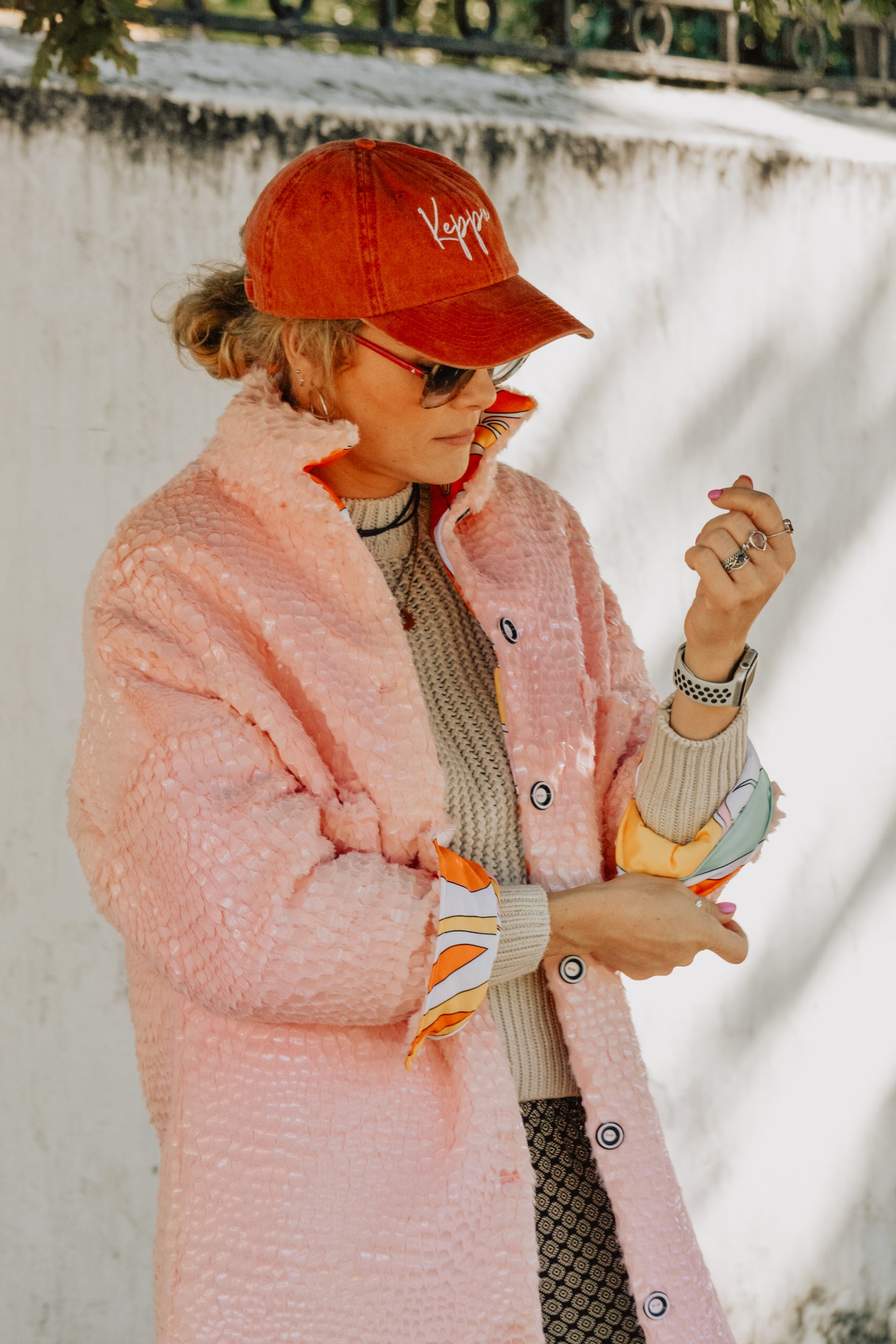 Pink fur coat