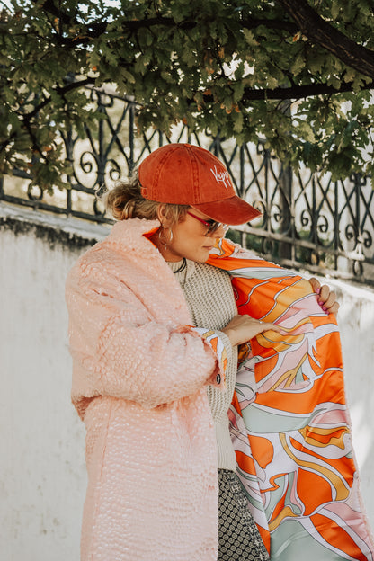 Pink fur coat