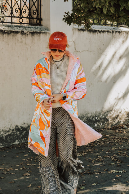 Pink fur coat