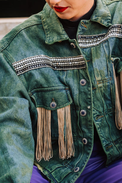 Emerald wings denim jacket