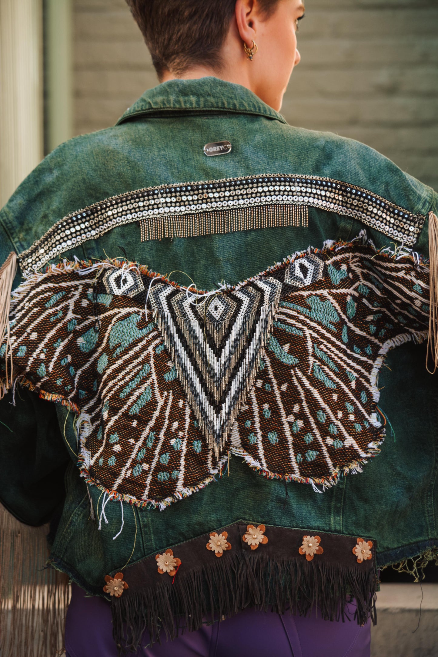 Emerald wings denim jacket