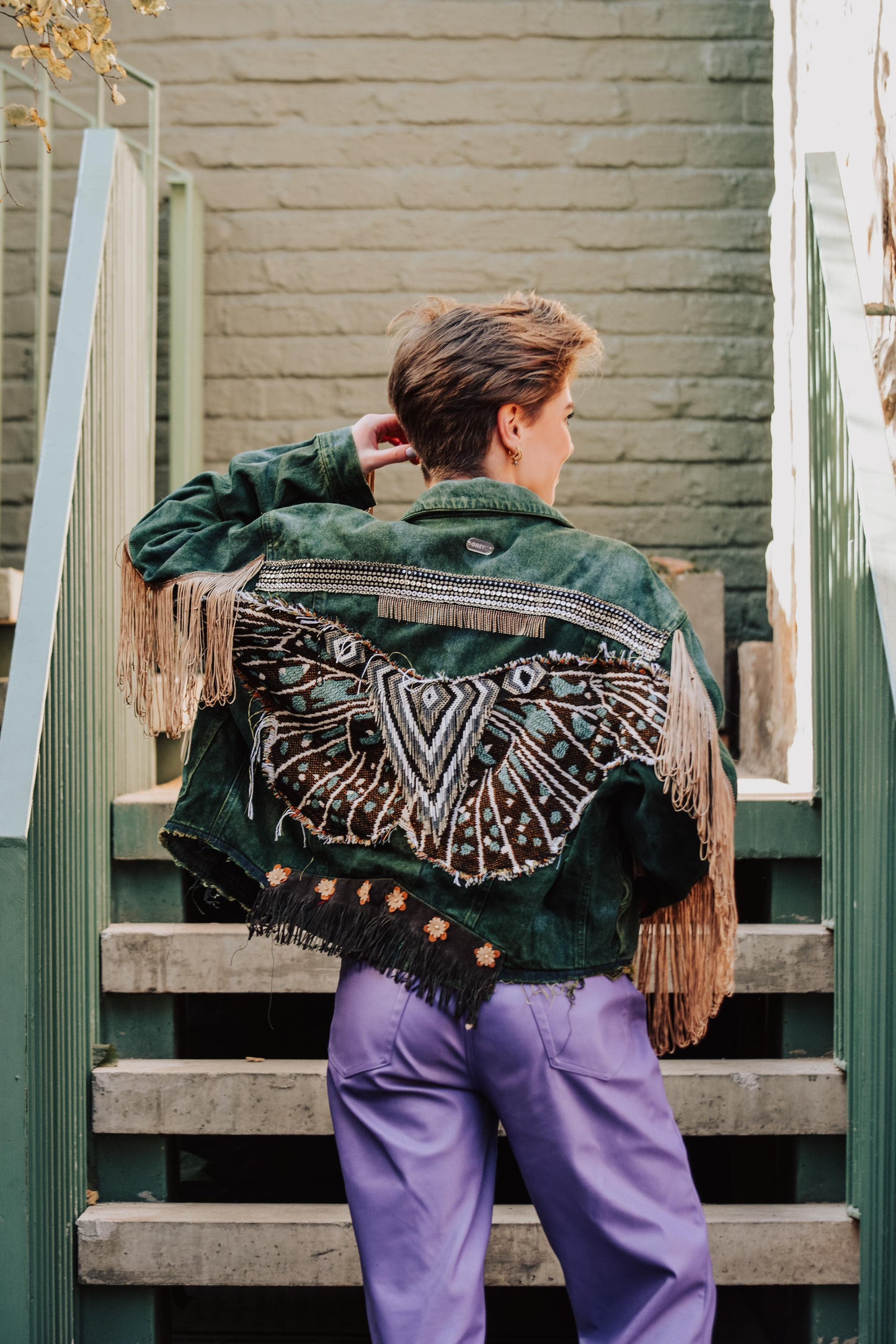 Emerald wings denim jacket