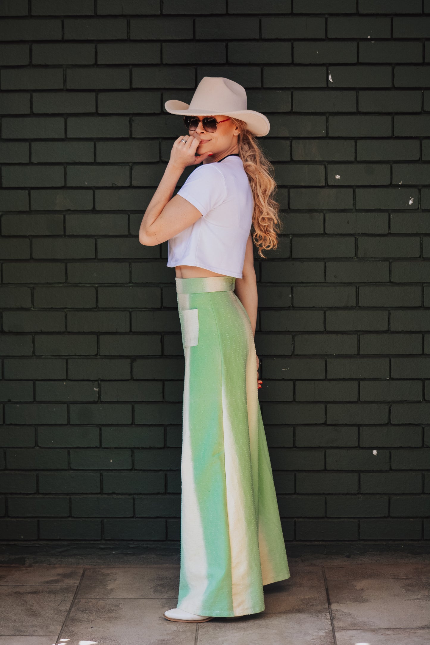 Green denim pants