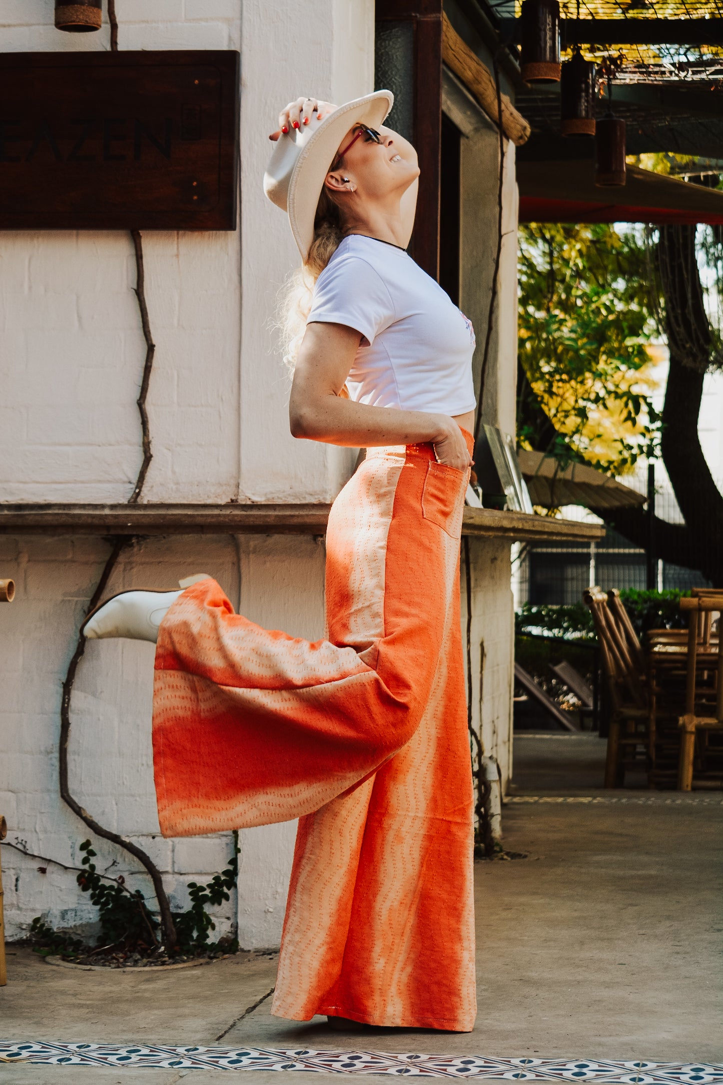 Orange denim pants