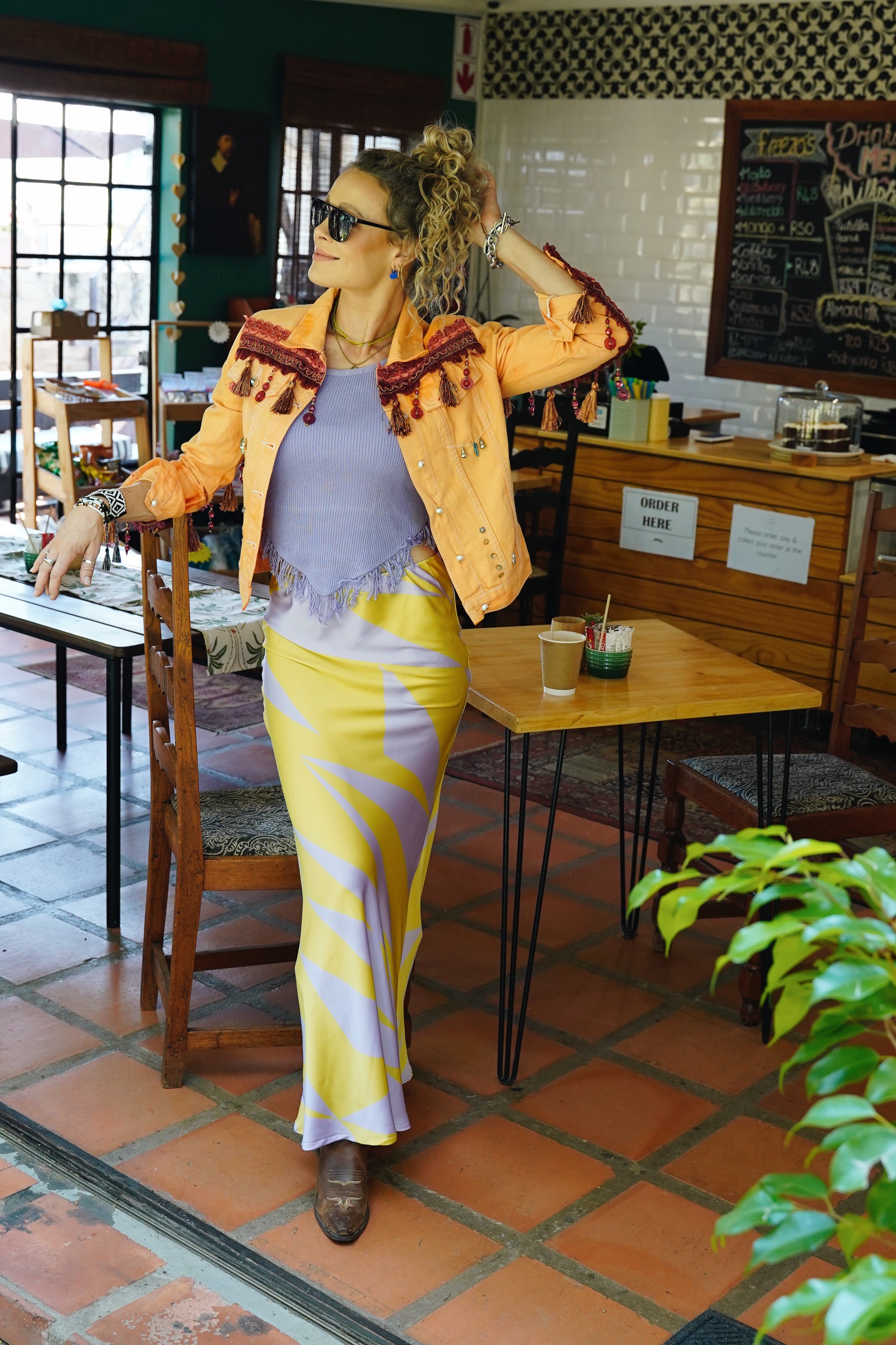 Purple and Yellow Satin Skirt